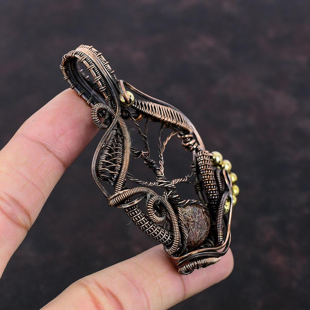 Tree Of Life Dinosaur Bone Pendant Copper Wire Wrapped Pendant Genuine Gemstone Jewelry Handmade Elegant Pendant Copper Jewelry Gift For Her