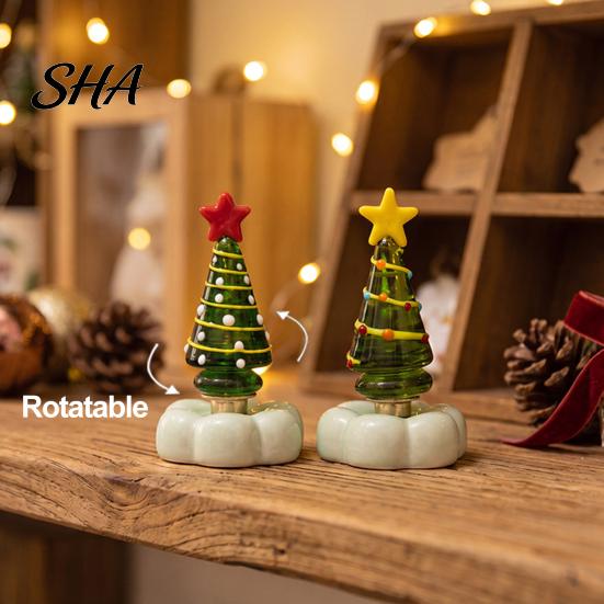 Elegant Holiday Ornament Collectibles Handmade Glass Christmas Tree with Star Top And Colorful Bead Details, Table Centerpieces Desktop Rotating