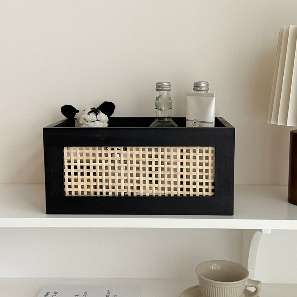 Rattan Storage Basket Solid Wood Organizer Boxes Durable Storage Box Household