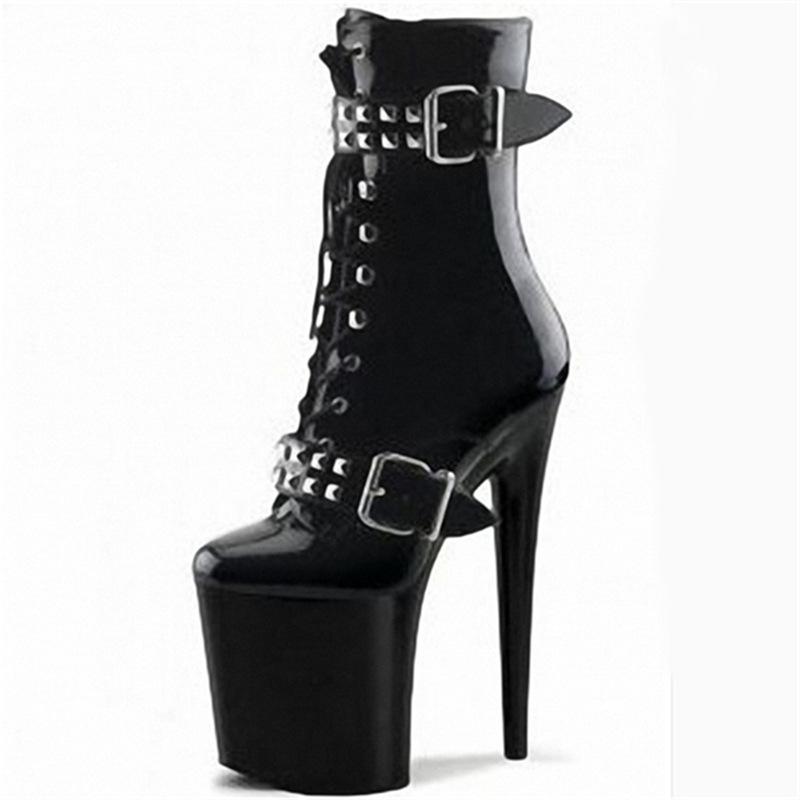 Spring new black glossy short boots 20cm hate the sky high and low boots super high and waterproof table fashion women's boots