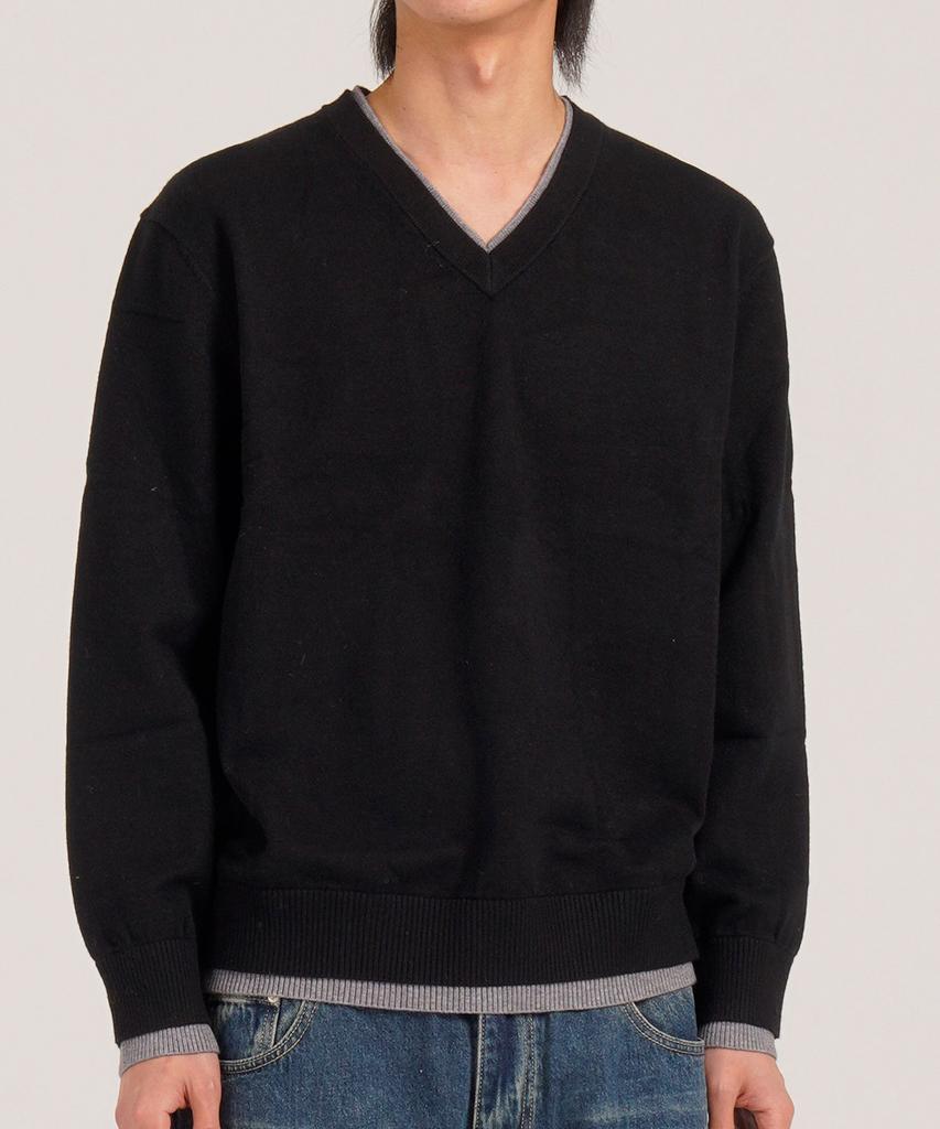 Beoteunseoul Wool Blend Layered V-Neck Knit (Black)