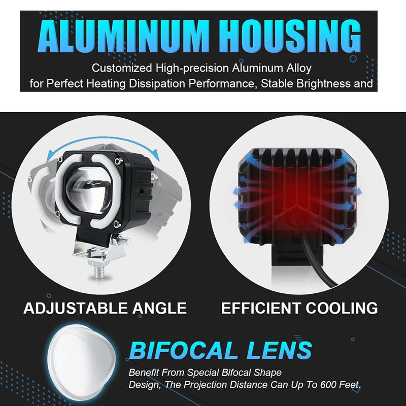 Motorcycle Driving LED Fog Lights Spotlight 6000LM Universal Fit for Motorcycle Car Van Camper Truck Trailer Pickup Off-road ATV UTV