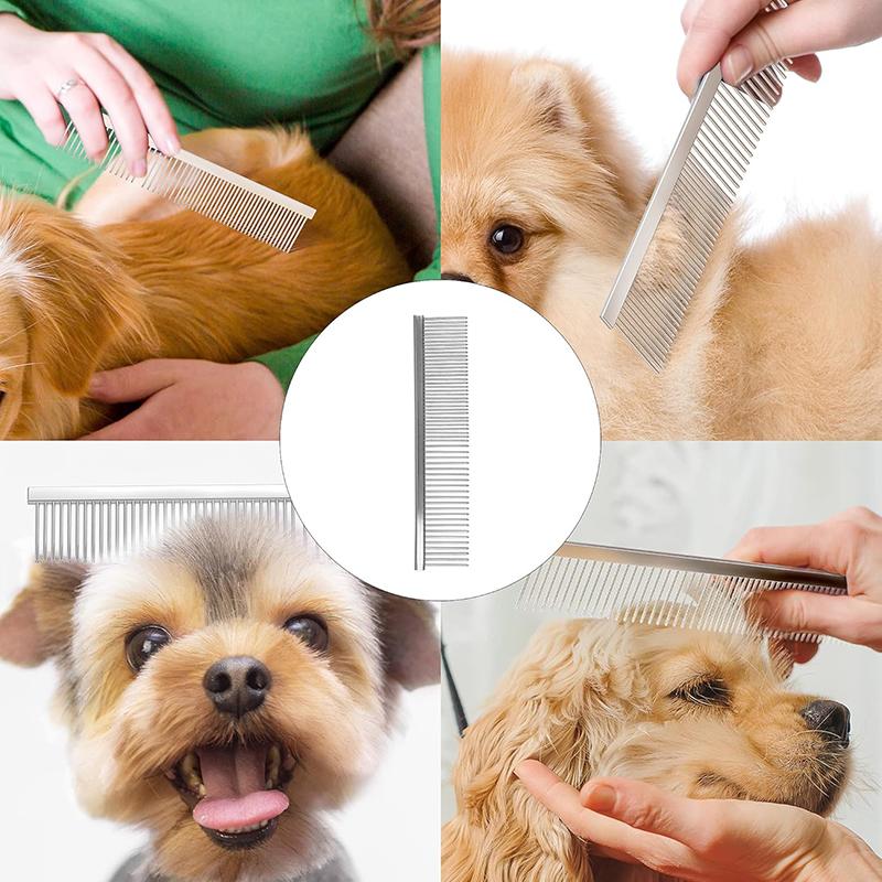 Pet Grooming Comb Stainless Steel Dogs Comb Cat Hair Removal Comb Pet Fur Knot Cutter Double Toothed Comb Pet Detangling Tool