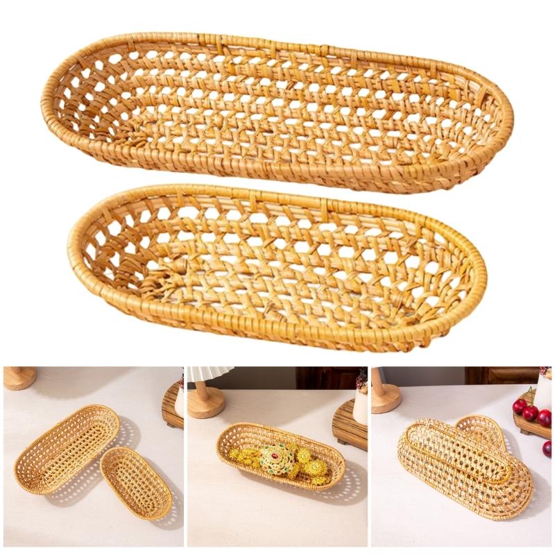 Multipurpose Rattan Basket for Fruit Storage Serving Plate Desktop Storage Tray Home and Office Organization Supplies