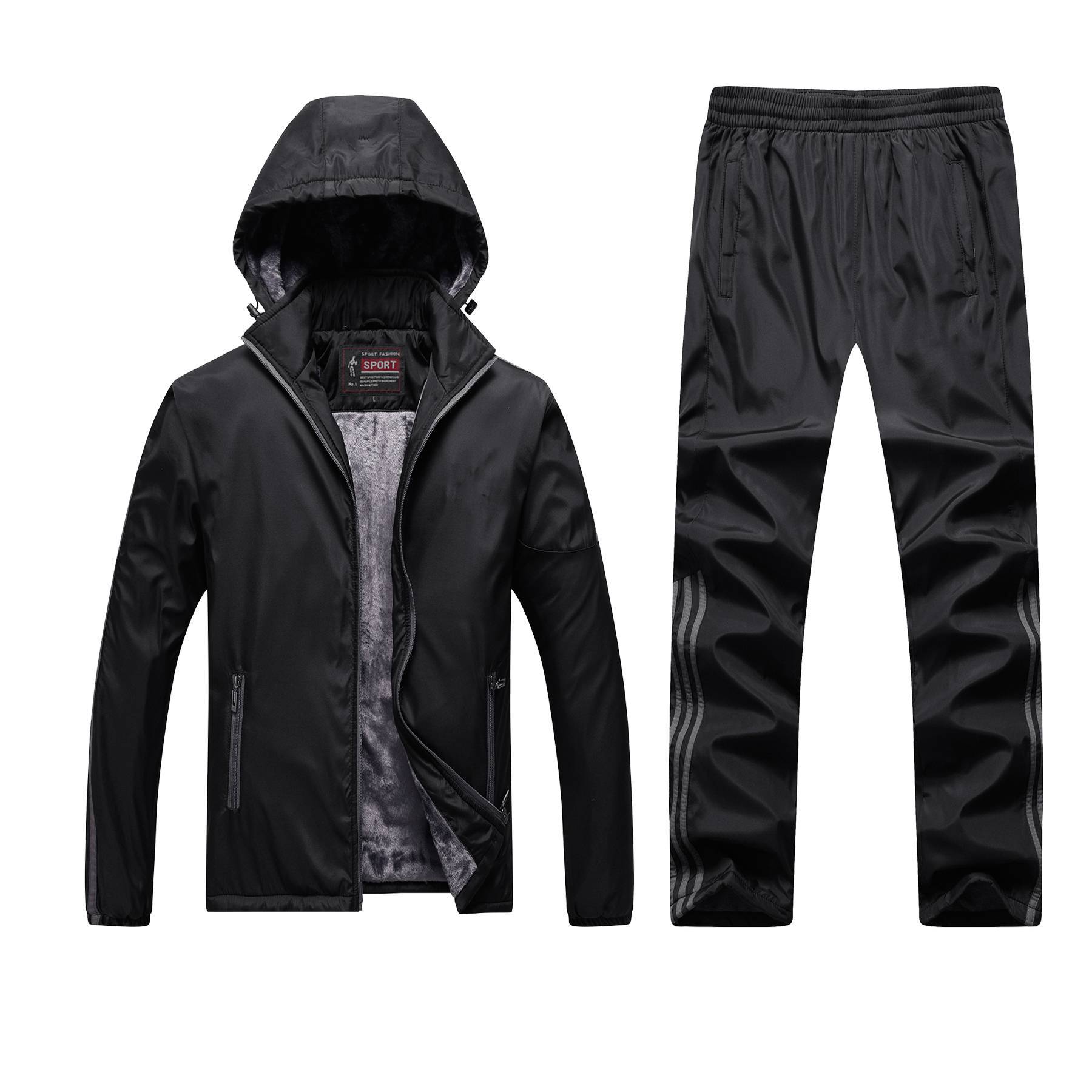

Утепленный спортивный костюм, мужской спортивный костюм с флисовой подкладкой и карманом на молнии, комплект спортивной одежды, термозимний уличный XL чёрный