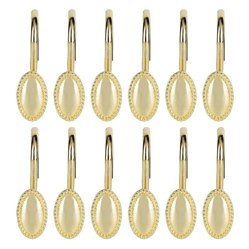 

12PCS Shower Curtain Hooks Decorative Bathroom Drapery Rings Stainless Hangers золотий
