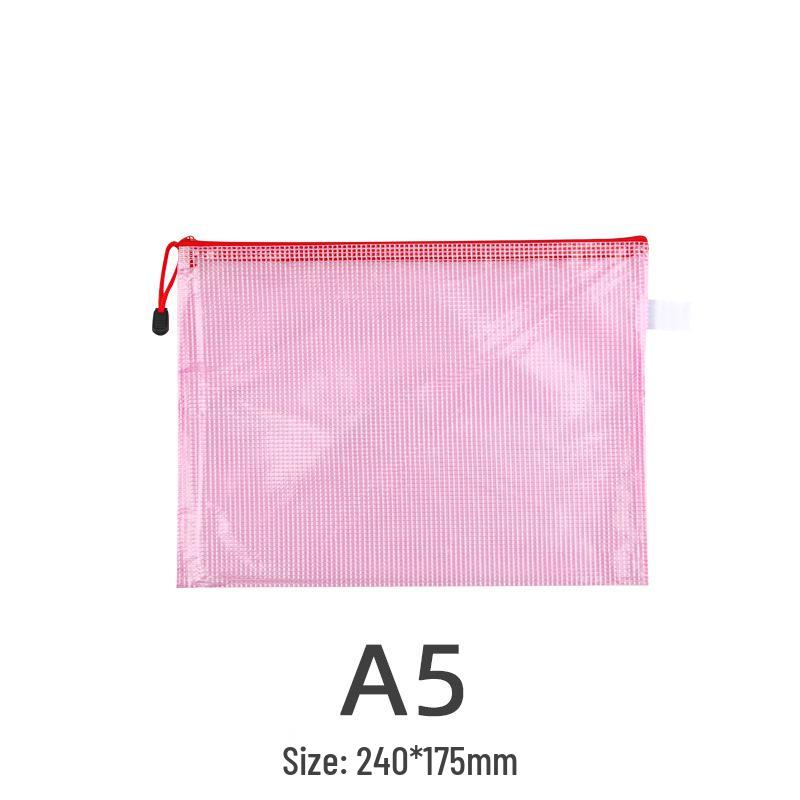 A4 Waterproof Mesh Zipper File Bag - Transparent, PVC, Handheld, Office & Student Stationery.