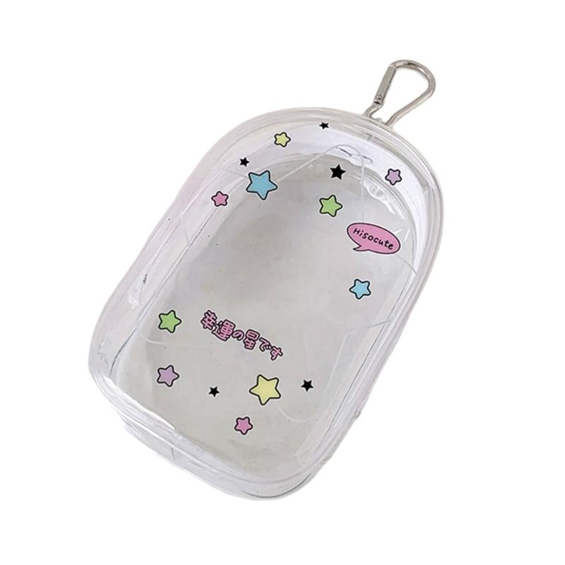 Portable Clear Hanging Storage Bag For Mini Figures Dolls Collectibles With Keychain Attachment And Zipper Closure