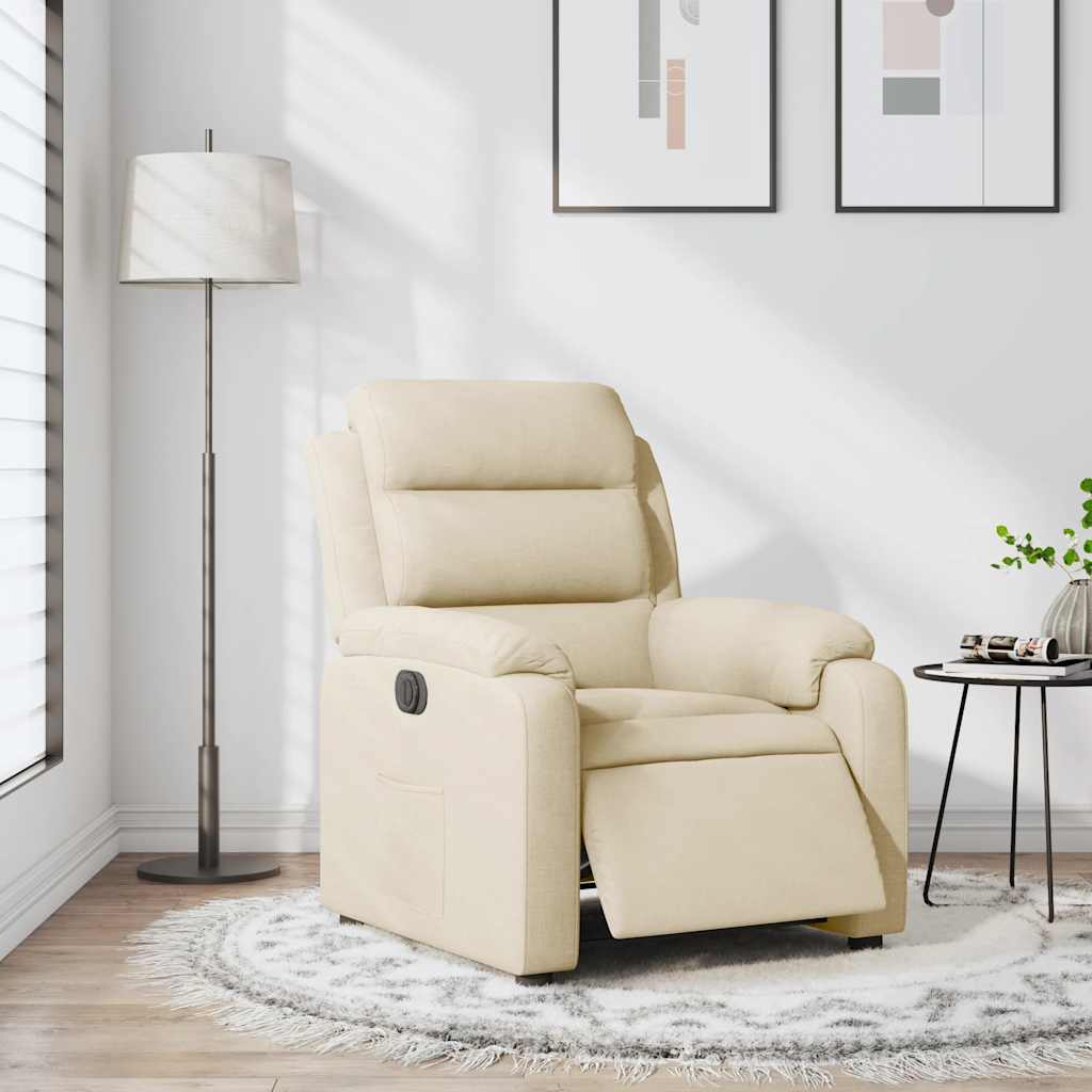 Electric Recliner Chair Cream Fabric