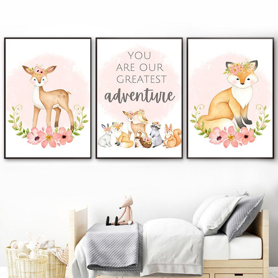 Forest Animals Owl Fox Rabbit Deer Nursery Nordic Posters And Prints Wall Art Canvas Painting Girl Pictures Baby Kids Room Decor