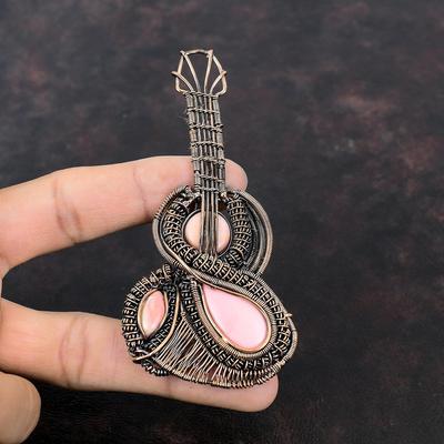 Pink Opal Pendant Copper Wire Wrapped Pendant Guitar Pendant Natural Gemstone Pendant Antique Copper Jewelry Gift For Her Handmade Pendant