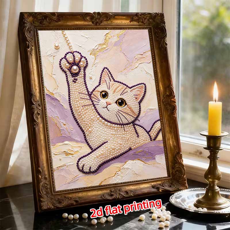 DIY Pearl Bead Art Canvas Cute Cat Pattern Frameless Creative Craft Painting Kit for Relaxing Home Wall Decoration