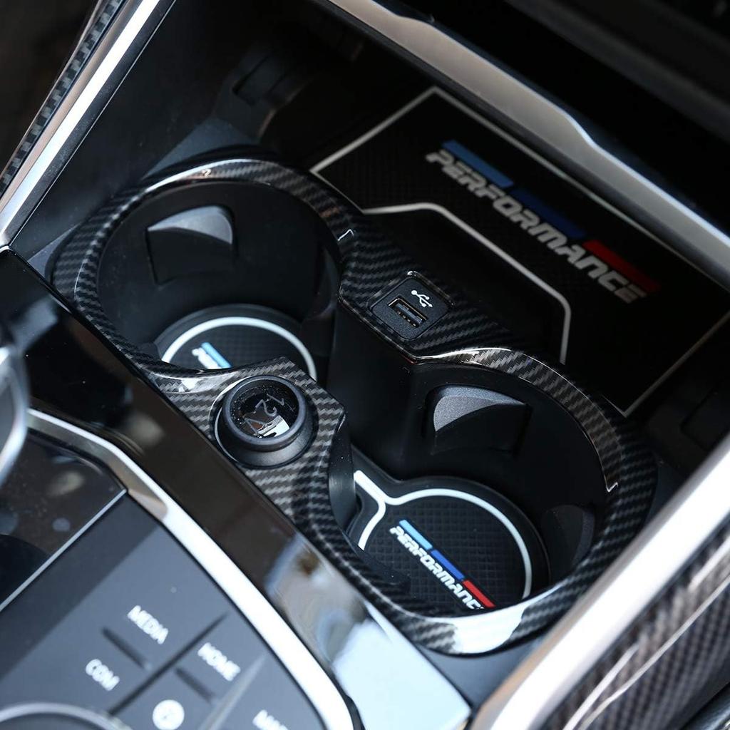 Carbon Fiber Style ABS Chrome Car Central Control Cup Holder Frame Cover Trim for BMW 3 Series G20 G28 325li 2019 2020