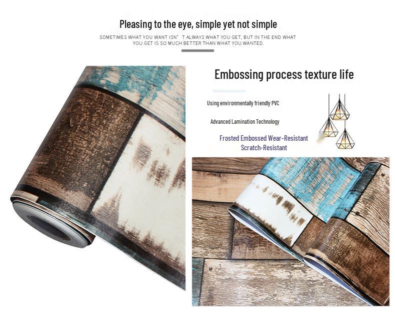 Industrial Retro Faux Wood Grain Self-Adhesive Wallpaper with PVC Backing