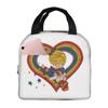 Bolsa de almuerzo aislada Rainbow Brite con corazón de arcoíris para mujeres Niños Cajas de comida portátiles Fiambrera térmica Bolso Tote