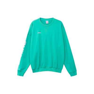 Li Ning Color Block Logo Print Round Neck Long Sleeve Sweatshirt Men Sweatshirt Aqua-Green AWDRF73-4