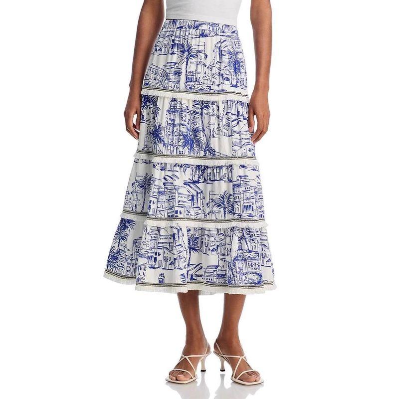 Foreign Trade Order AQ High Waist Exquisite Print A Word Temperament Slimming Versitile Fashion Lady Cotton and Linen Skirt Skirt