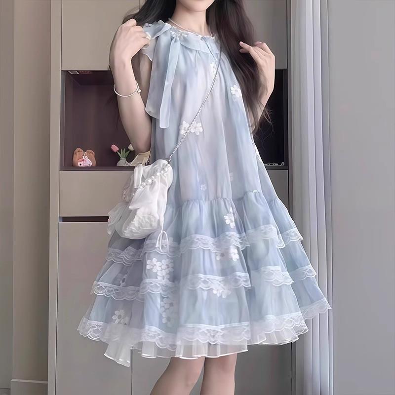 Girls Princess Dress Short Sleeve Solid Color Tulle Kids 8