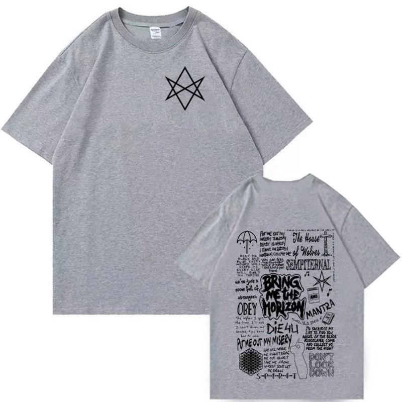 

Bring Me The Horizon Summer Men Women 100% Pure Cotton Tshirt Y2K Hip-hop Street Casual Fashion Comfort Short Sleeve Clothes Top XL сірий