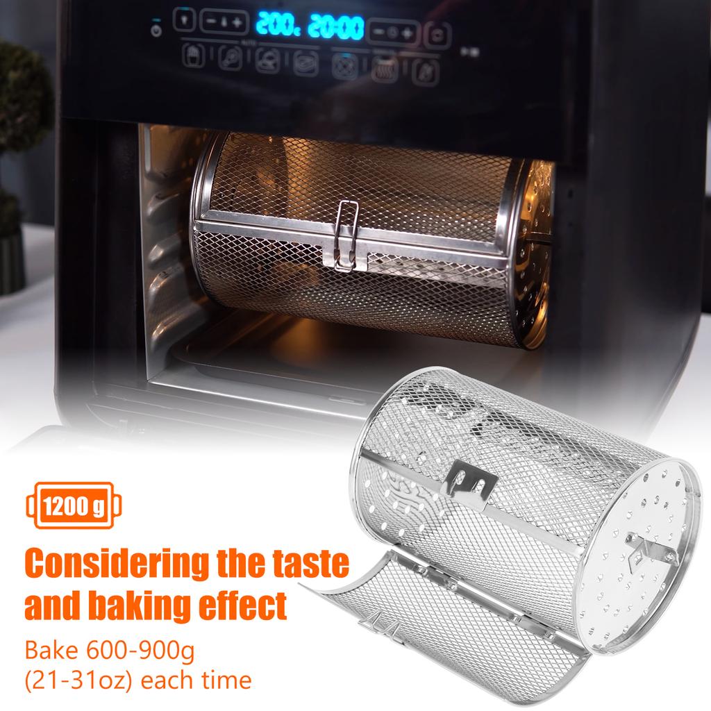 Rotisserie Basket Stainless Steel Grill Basket Oven 360° Rotating Grill Drum Cage Nut Coffee Bean Grill Basket Air Fryer Gadget