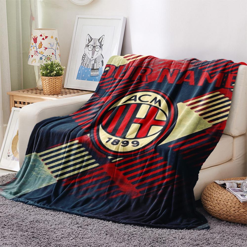 1PC Custom Name Ac Milan Patterned Flannel Blanket Suitable For All Seasons for Home Decor Warmth and Comfort Gifts Holiday Present