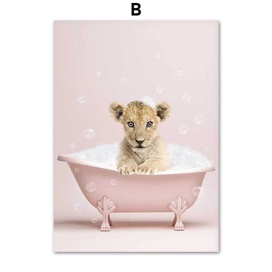 

Лев, слон, жираф, гепард, ванна, настенные художественные принты, детская картина на холсте, плакат на скандинавскую тему, настенные панно, детский декор для ванной комнаты 30X40 cm No Framed