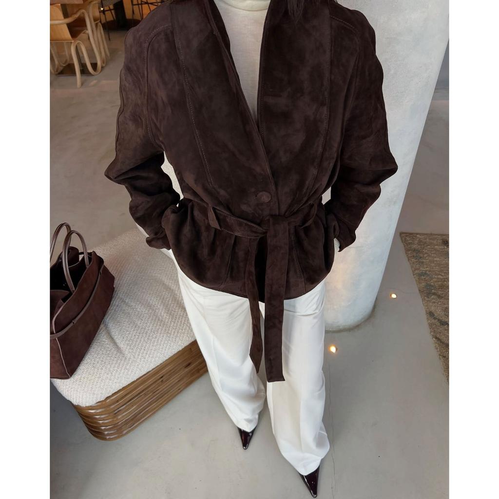 2025 Autumn Winter New Vintage Suede Long Sleeve Jacket Women's Fashion Casual Outerwear