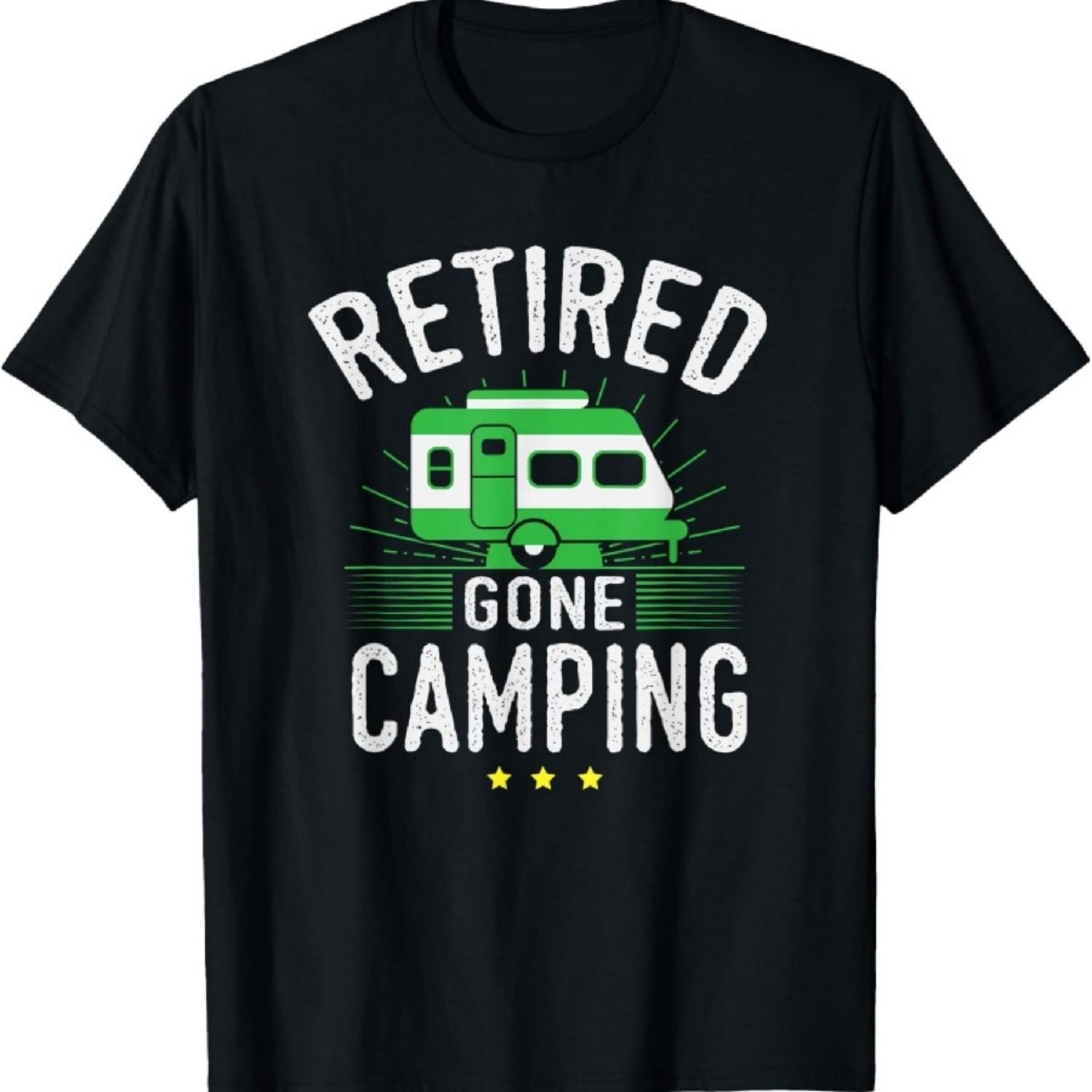 

Retired Gone Camping RV Camper Travel Funny Gift T-Shirt S