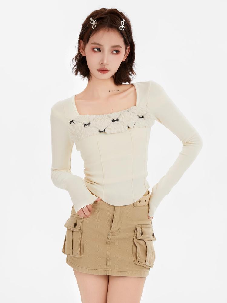 Y2K Vintage Slim T Shirts Women Autumn Winter Bottoming Crop Tops Patchwork Long Sleeve Tees Korean Fashion Pullover