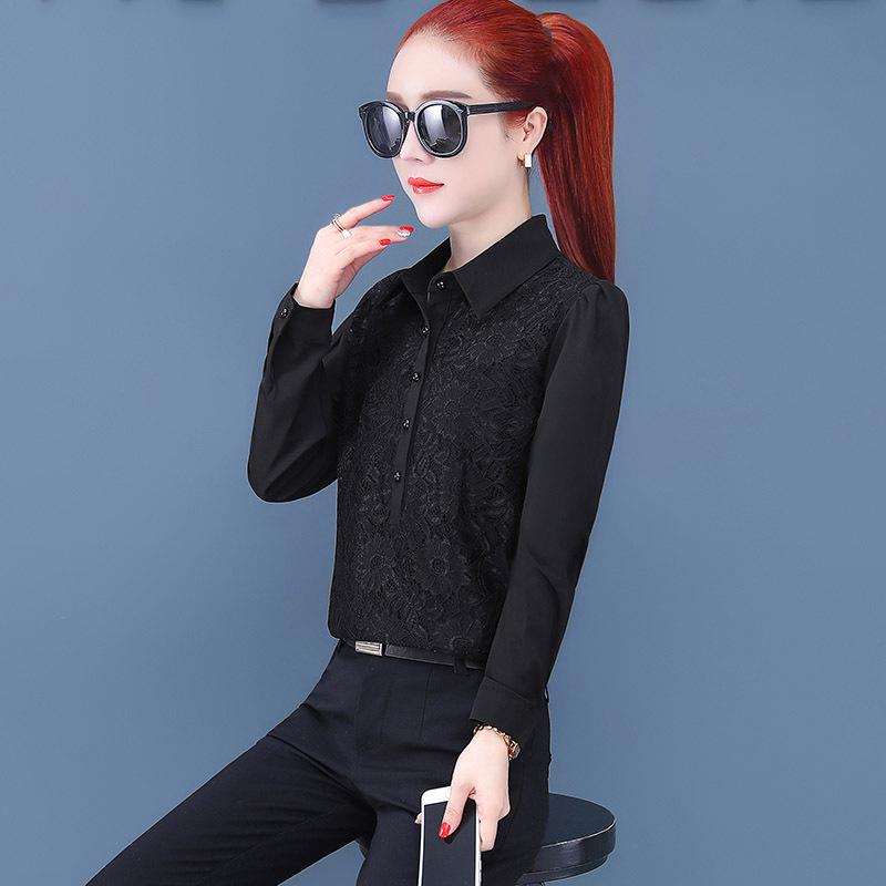 Wiosna i Jesień 2025 Damskie Bluzki z Szyfonu i Koronki - Uniwersalne Topy z Plusem Weluru.