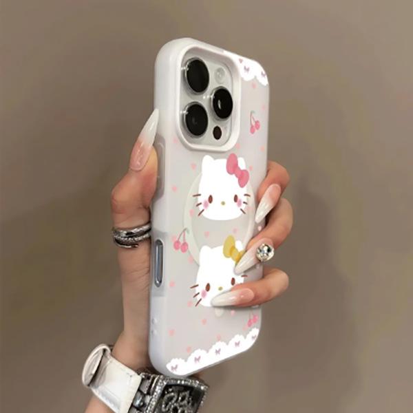 

Magnetic KT Cat Cherry Jelly Case for iPhone 17 Pro Max, 16, 15 Pro, and 14 11 Pro Max