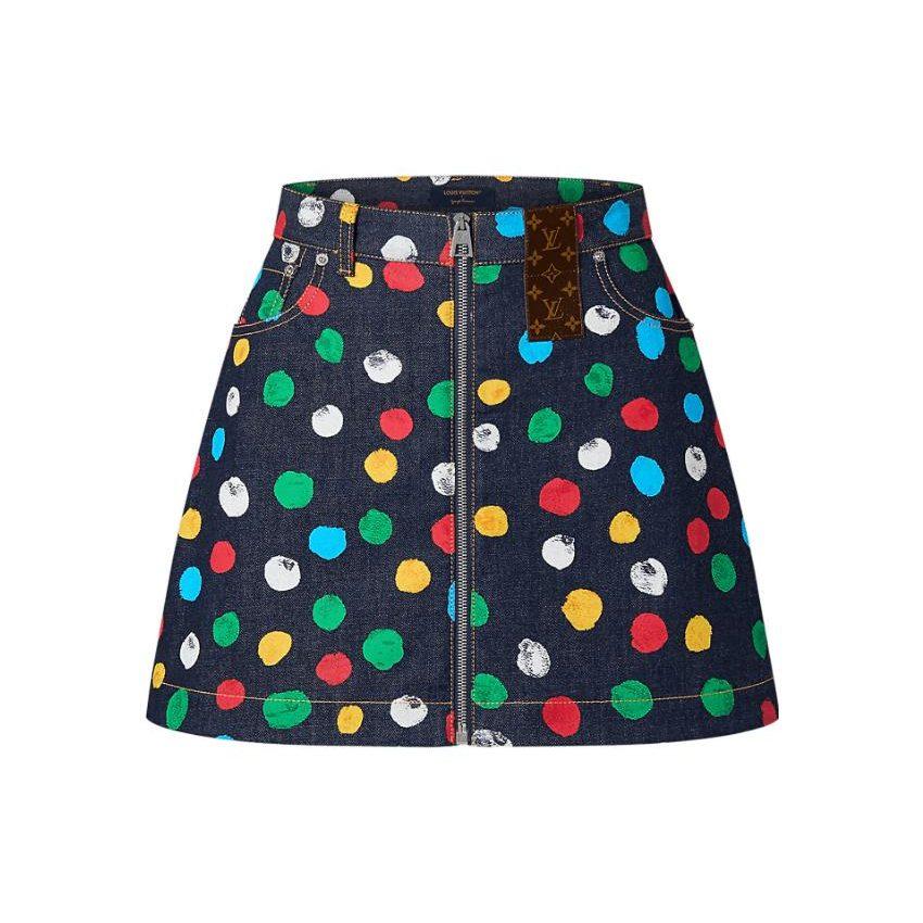 Louis Vuitton X Yayoi Kusama Painted Dots Denim Mini Skirt Indigo/Blue 1AB7PI
