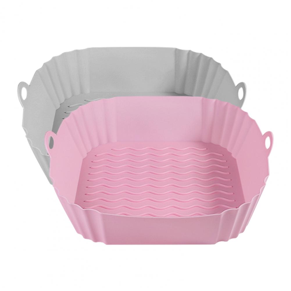 Reusable Fryer Basket 8-inch Round Silicone Fryer Liner with Dual Handles Non-stick Heat Resistant Baking Tray Reusable