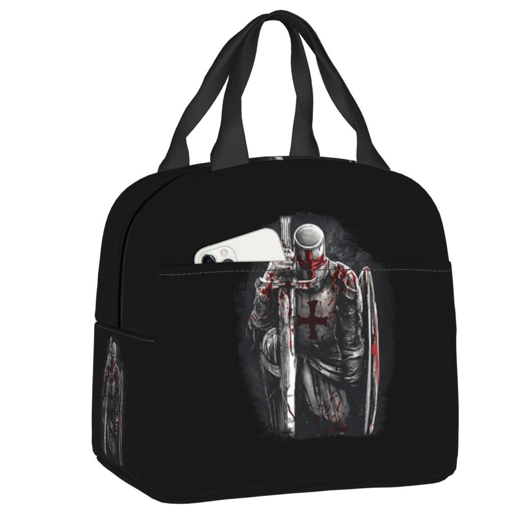 Templar Knight Jerusalem Cross Seal Medieval Warrior Symbol Thermal Insulated Lunch Bag Women Resuable Lunch Tote Food Box