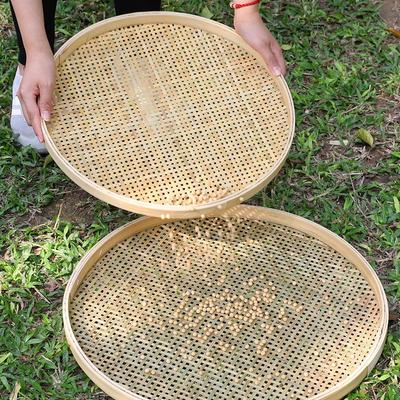 Cesta grande de bambú tejida a mano para aventar: Criba de Secado Redonda Perforada y Placa Decorativa