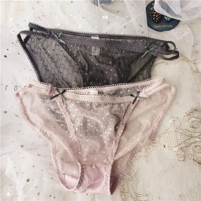 Underwear Hollow Polka Dot Lace Double Bow Low Waist Briefs Sexy Women's Panties