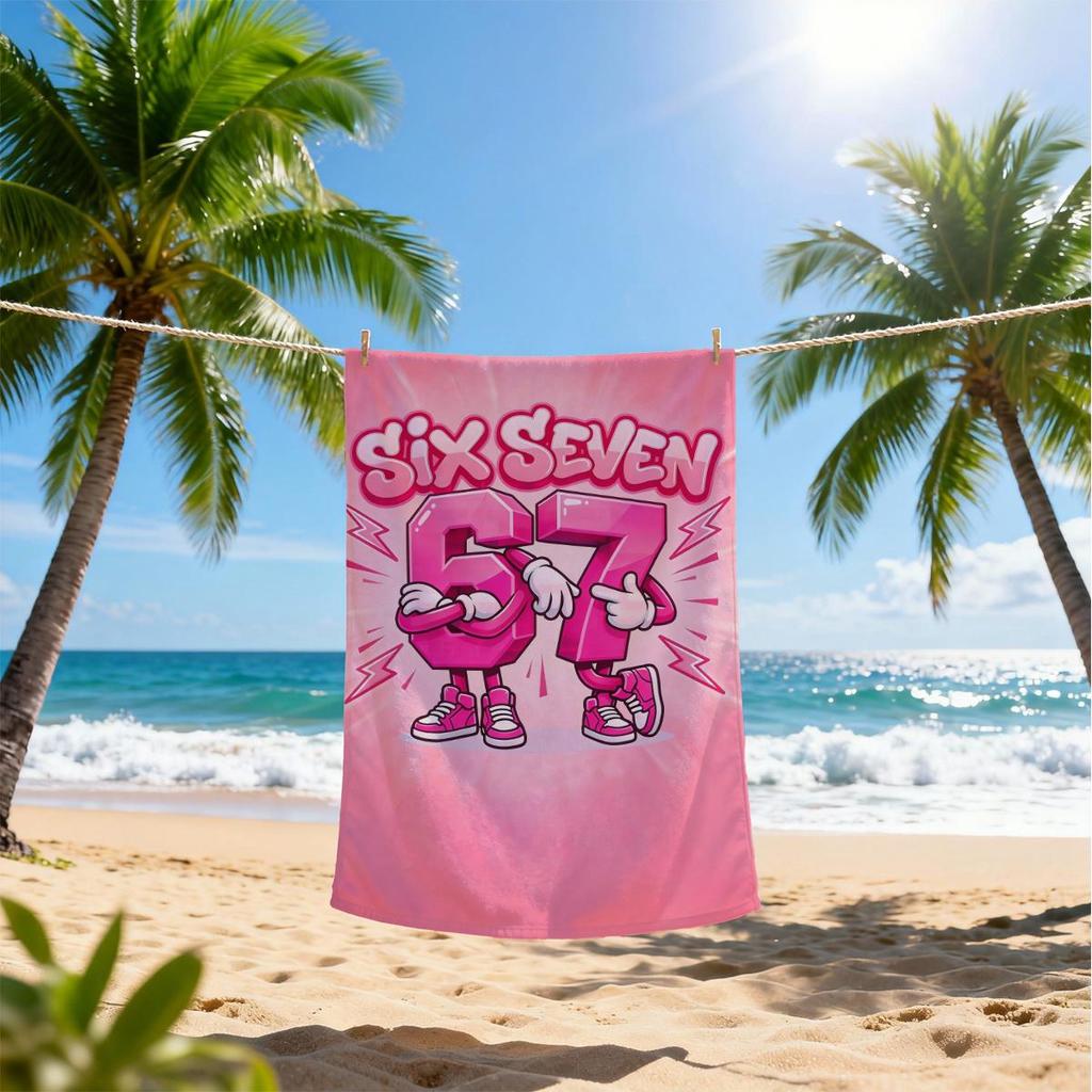 1 Pièce Serviette de Plage Rose Dessin Animé Chiffre 67, Polyvalente Pour Yoga Voyage Natation Piscine Plage, Serviette Légère d'Été Extérieure