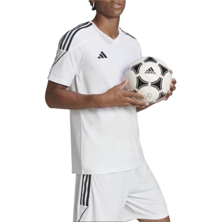 Adidas Striped Print V-Neck Pullover Sports Short Sleeve T-Shirt Men Tops White HR4610