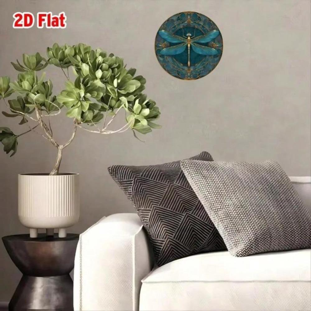 Vintage Dragonfly Metal Wall Art 8x8 Inches Round Aluminum Sign Golden Garden Decor