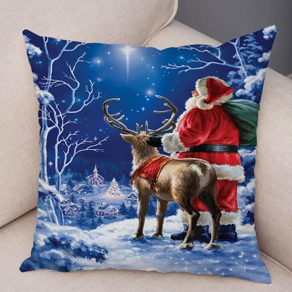 1 bucată față de pernă decorativă pentru petrecerea de Crăciun, față de pernă imprimată cu Moș Crăciun, decorare casă cameră canapea, cadou de Crăciun