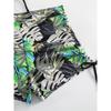 Tropical Leaf Print V Neck High Waist Bikini Sets - Drawstring Spaghetti Straps Boxer Short Bottoms Two Pieces Swimsuit, Women's Swimwear & Clothing