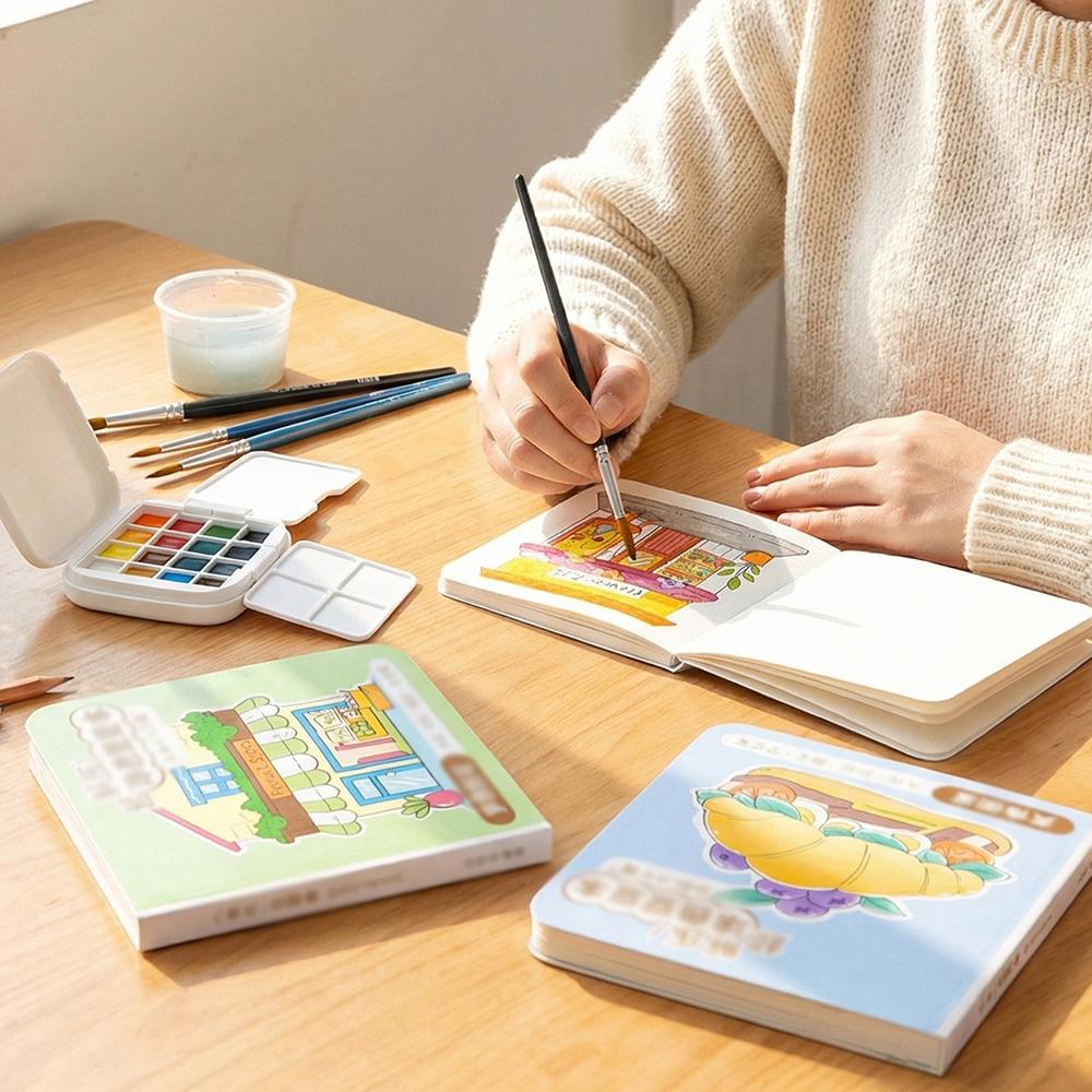 Cartoon Coloring Watercolor Small Cube, Acrylic Marker Coloring Line Draft, Student Thickened Decompression Drawing Book