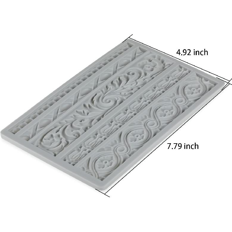 DIY Baroque Scroll Relief Cake Border Silicone Molds, Baroque Style Curlicues Scroll Lace Fondant Silicone Mold, an Frame Cake Decorating Tools,