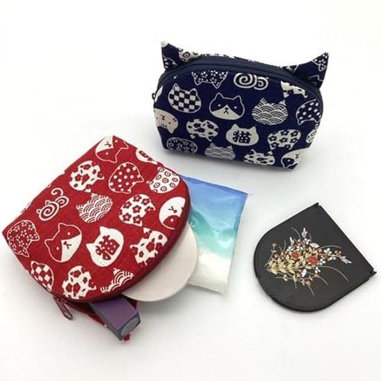 Kyosuke Japan-made Kyoto Ear-Style Pouch Approximately 10134cm Cat Pattern Small Item Holder Japanese Design Cotton Nyankomon Navy
