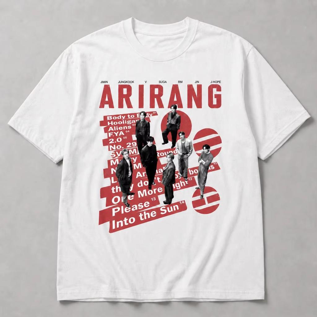 BTS Arirang Album Tour Graphics Unisex Shirt Kpop Boy Band 2026 Summer New Cotton Men's Women's Streetwear Tshirt Fan Gifts