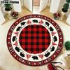 Large Round Bear Plaid Area Rug for Farmhouse Rustic Decor Entrance Mat Waterproof Durable Home Flooring