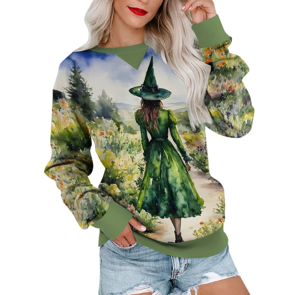 Women's Casual Printing Pullover Long Sleeve Shirt Oversized Sweatshirt