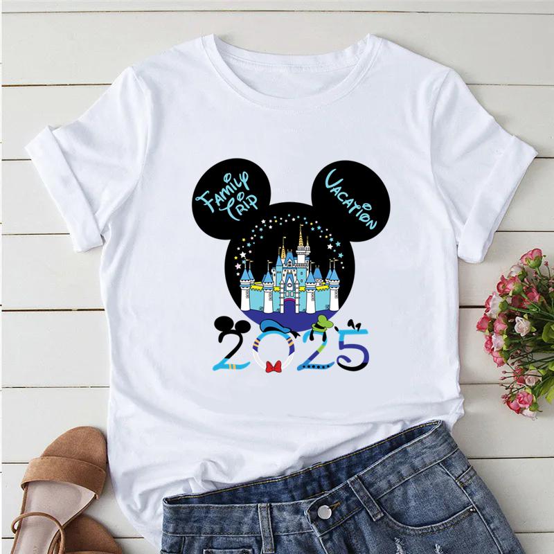 Disney Trip 2025 Printed Women Clothing White T-Shirts Y2k Fashion Female Streetwear Casual Tops Tee