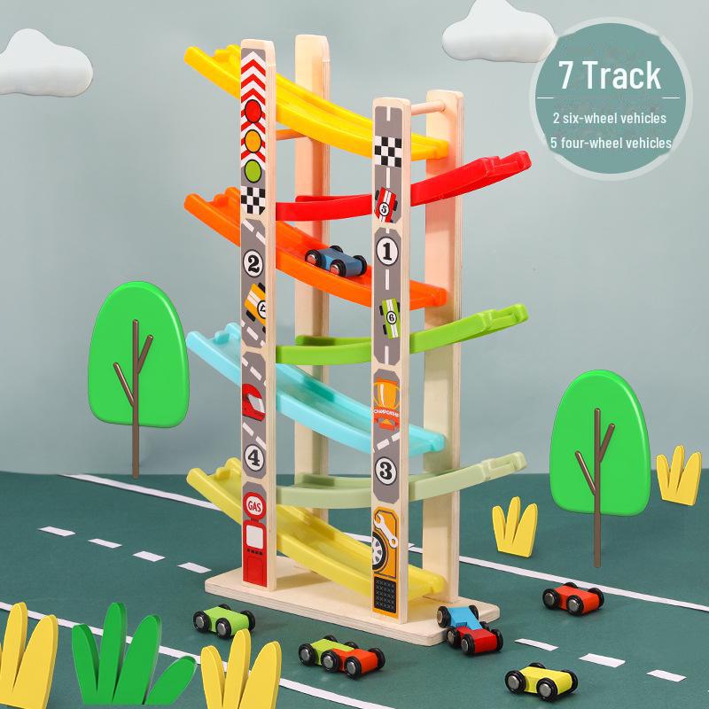 Children's Wooden Multi-Layer Glider Toy: Inertial Racing Track for Sliding Fun
