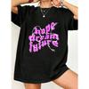Black Oversized T-Shirt With Hope Dream Future Pink Text And Barbed Wire Design For Casual Wear And Street Style